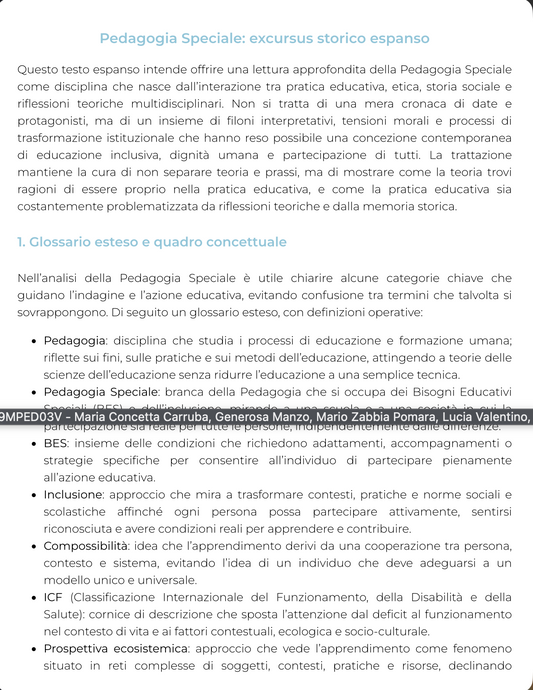 Riassunto di Didattica speciale - 0902309MPED03V