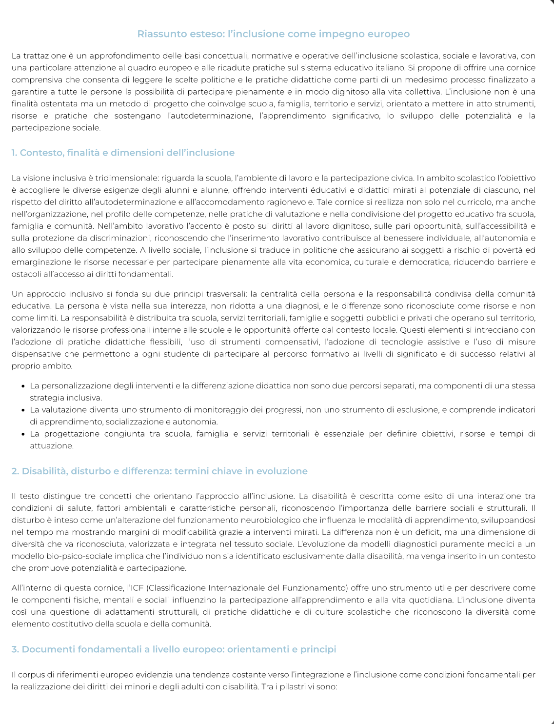 Riassunto di Pedagogia speciale e interventi educativi per la prima infanzia (con laboratorio)