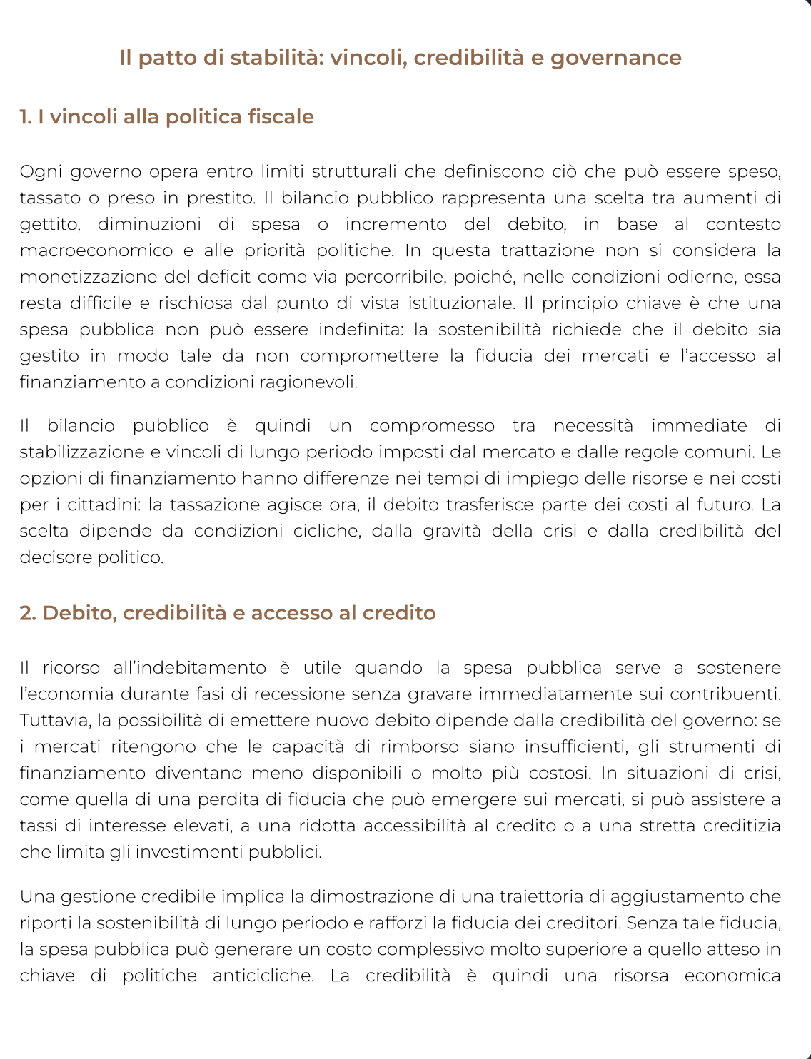 Riassunto di Politica economica