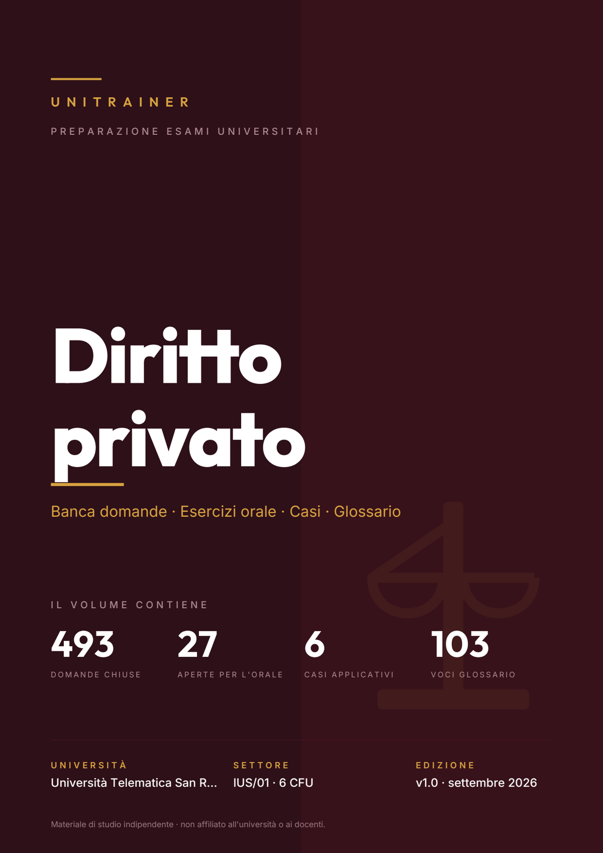 Lèssico · copertina di Diritto privato — L-16 Scienze dell'Amministrazione e dell'Organizzazione — San Raffaele (ed. 1.0)