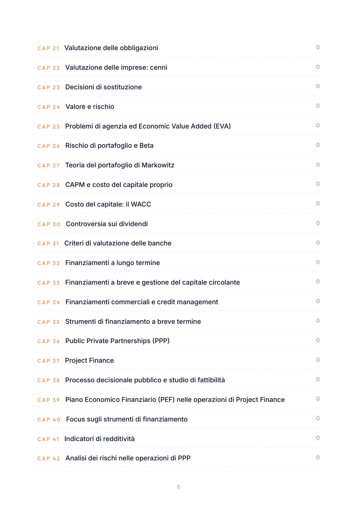 Lèssico · anteprima 4/10 — Indice dei capitoli — Finance and Venture Capital (ed. 1.0)