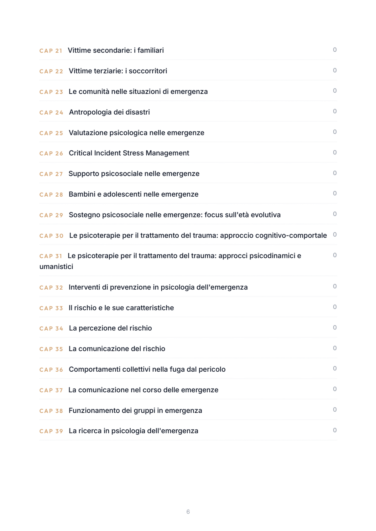 Lèssico · anteprima 4/10 — Indice dei capitoli — Psicologia delle emergenze (ed. 1.0)