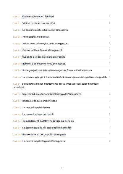 Lèssico · anteprima 4/10 — Indice dei capitoli — Psicologia delle emergenze (ed. 1.0)