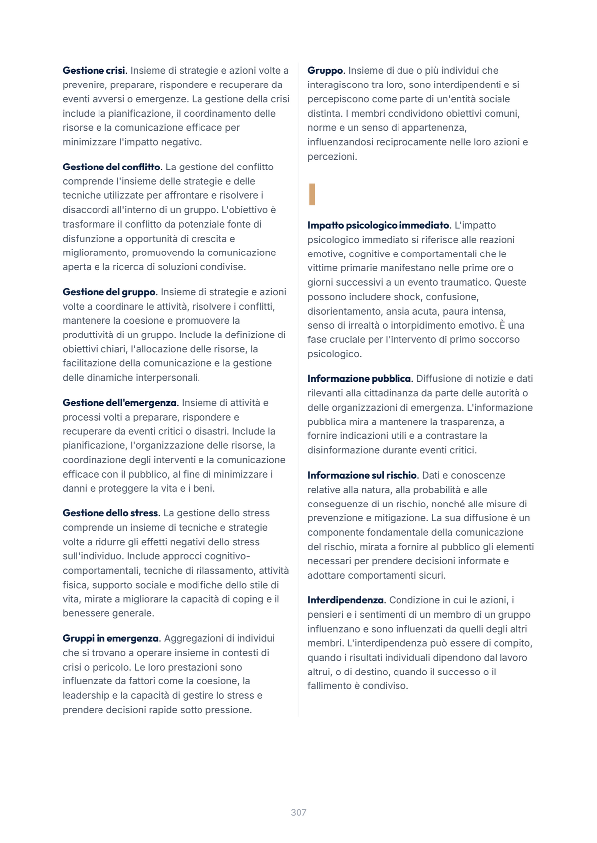Lèssico · anteprima 10/10 — Glossario — Psicologia delle emergenze (ed. 1.0)