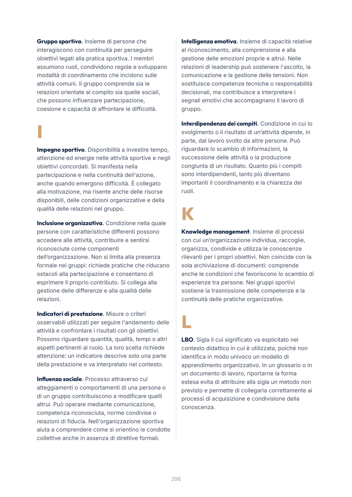 Lèssico · anteprima 10/10 — Glossario — Organizzazione e leadership dei gruppi sportivi (ed. 1.0)