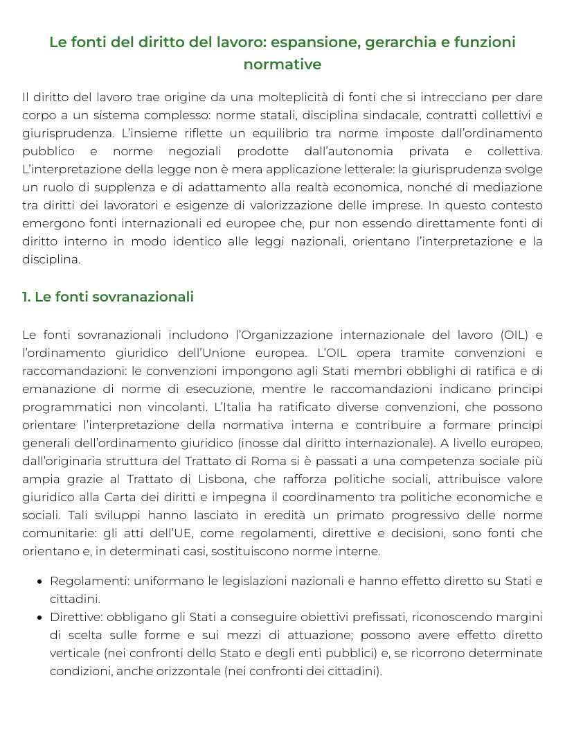 Riassunto di Diritto del lavoro e della sicurezza sul lavoro