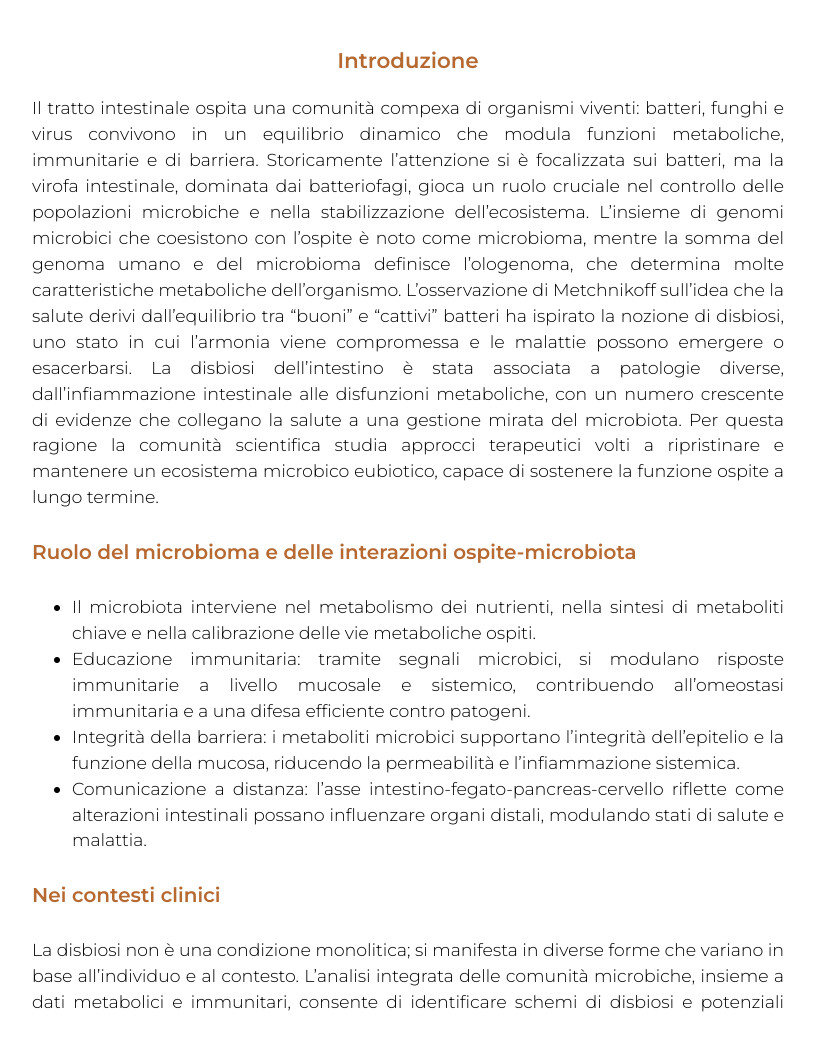 Riassunto di L'analisi del microbiota intestinale nello sportivo approcci dietetici e integrativi