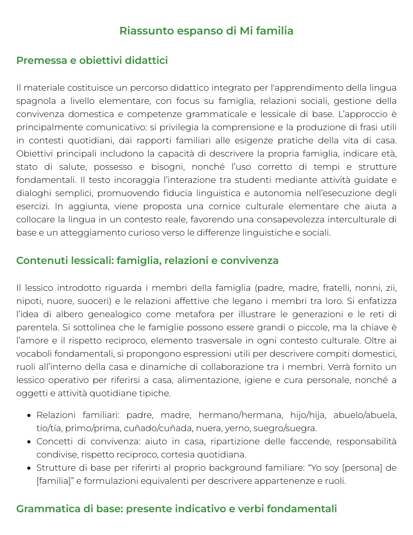 Riassunto di Lingua spagnola