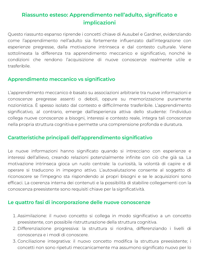 Riassunto di Educazione degli adulti